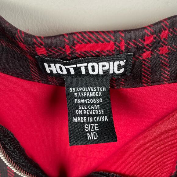 Hot Topic Red Black Plaid Skater Circle Skirt Pockets Grunge Goth Size M - Picture 5 of 6
